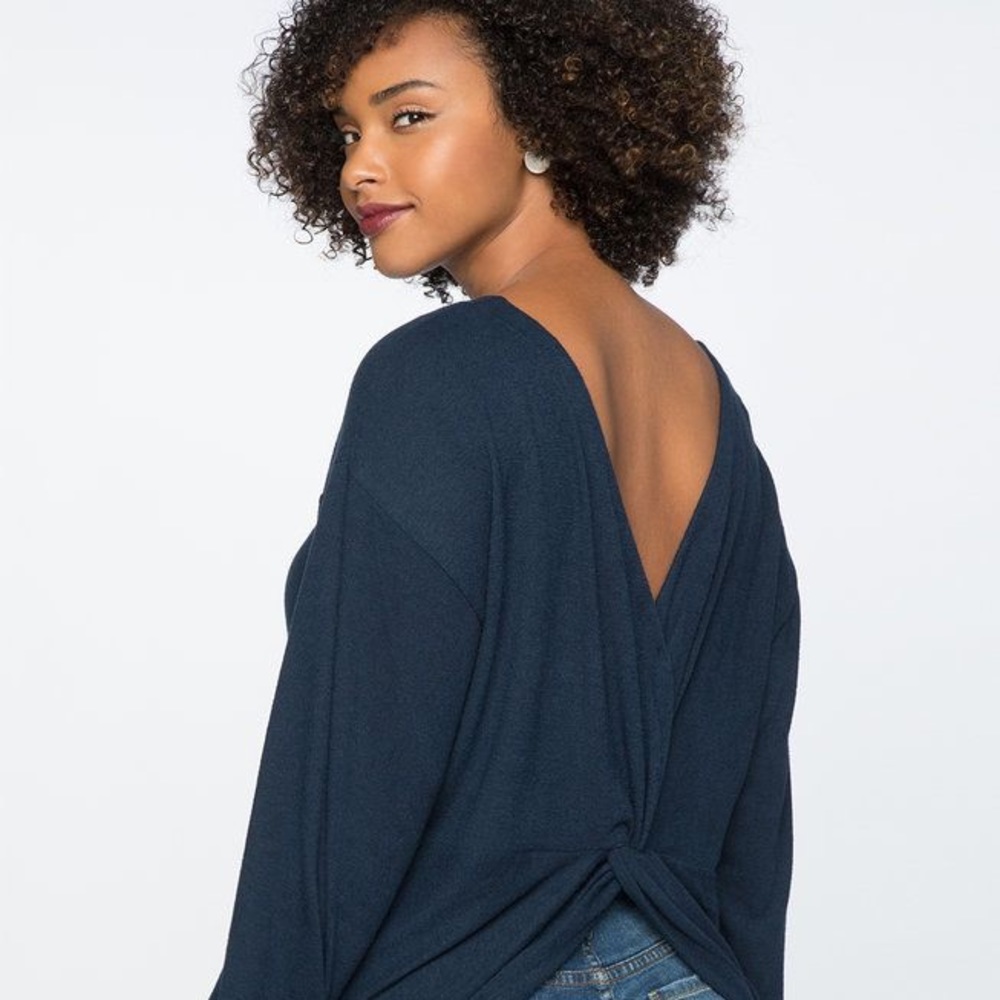 Eloquii- Navy Twist Open-Back Sweater